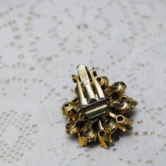 Red and pink vintage signed Judy Lee clip on gold tone earrings - Picture 10 of 12